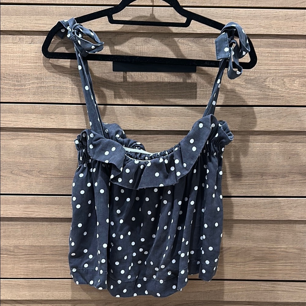 DL1961 Blue Ruffled Tie Front Sleeveless Tank Top